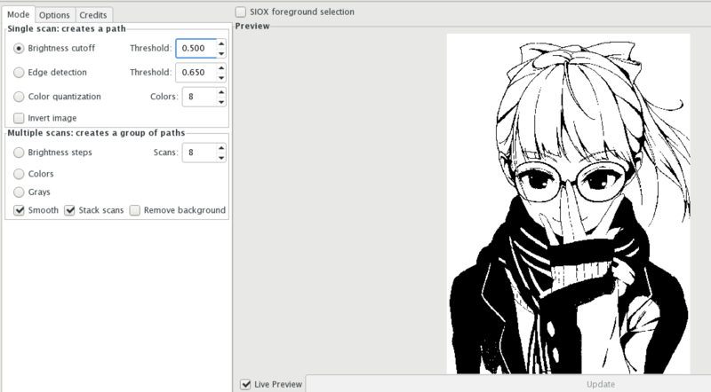 "An Inkscape window for tracing the shadow image to a bitmap."