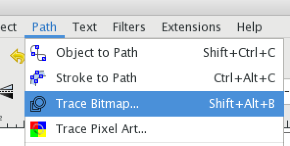 "An opened Inkscape menu with an option to trace an image."