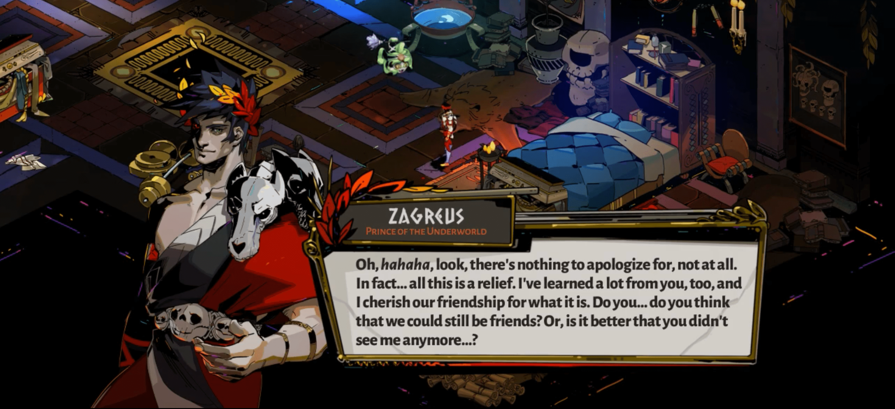 Zagreus accepting Dusa's decision to remain friends.